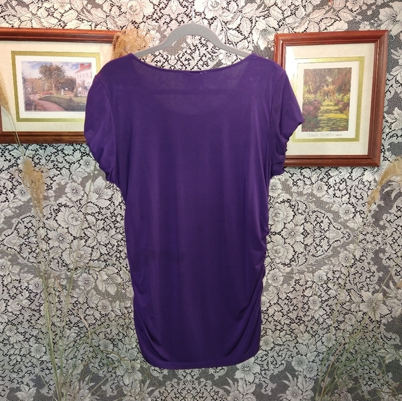 Worthington purple draped style loose fitting short sleeve tunic blouse - Picture 3 of 4